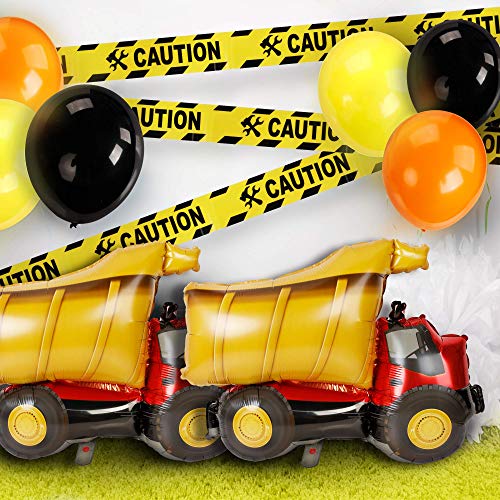 73PCS Construction Birthday Decorations for Boys, Cupcake Toppers, Barricades, Caution Tape, Foil Balloons, Banners, Hanging Swirls, Construction Birthday Party Supplies