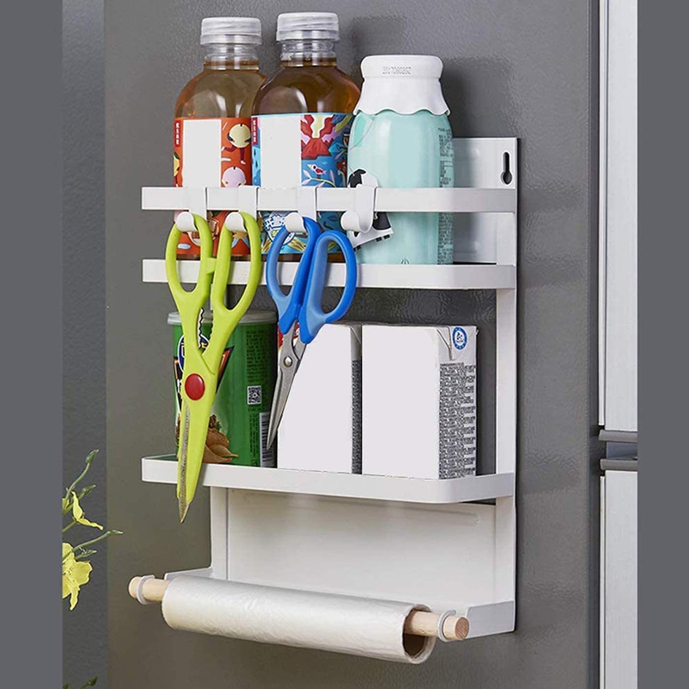 Aiyomt Magnetic Spice Rack For Refrigerator, Magnetic Paper Towel Holder Magnetic Fridge Organizer Magnetic Shelf Spice Rack Organizer Kitchen Organization Kitchen Storage Middle White