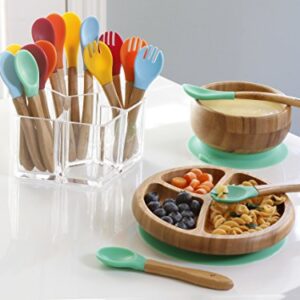 Avanchy Bamboo Baby Bowl + Baby Plate + 2 First Stage Spoons. Removable Suction Bottoms.