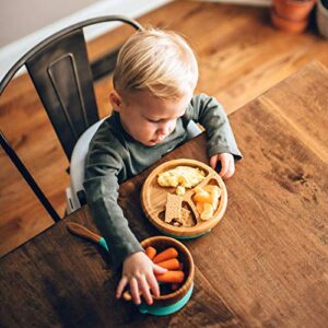 Avanchy Bamboo Baby Bowl + Baby Plate + 2 First Stage Spoons. Removable Suction Bottoms.