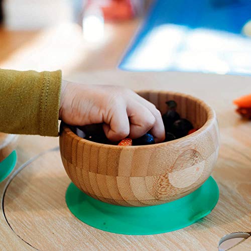 Avanchy Bamboo Baby Bowl + Baby Plate + 2 First Stage Spoons. Removable Suction Bottoms.