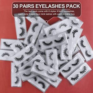 MAGEFY 30 Pairs 6 Styles Faux Mink Eyelashes, 16mm-20mm Lashes Natural Look to Dramatic False Eyelashes, Handmade Reusable Fake Eyelashes with Portable Boxes