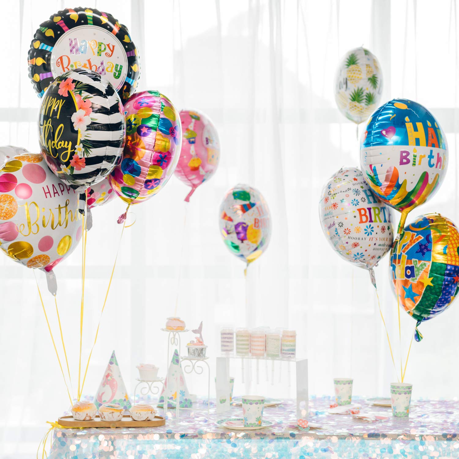 Happy Birthday Aluminum Foil Balloons (50-Pieces) Helium Floating Mylar Balloon Party Decoration Supplies - 18 Inches Round Inflatable Balloons