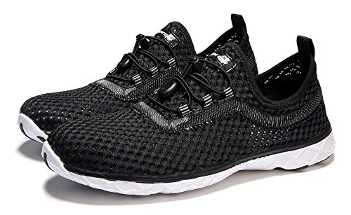 SUOKENI Women's Quick Drying Slip On Water Shoes for Beach or Water Sports Ultralight Walking Shoes Black/White,Size:US 10/EU 41