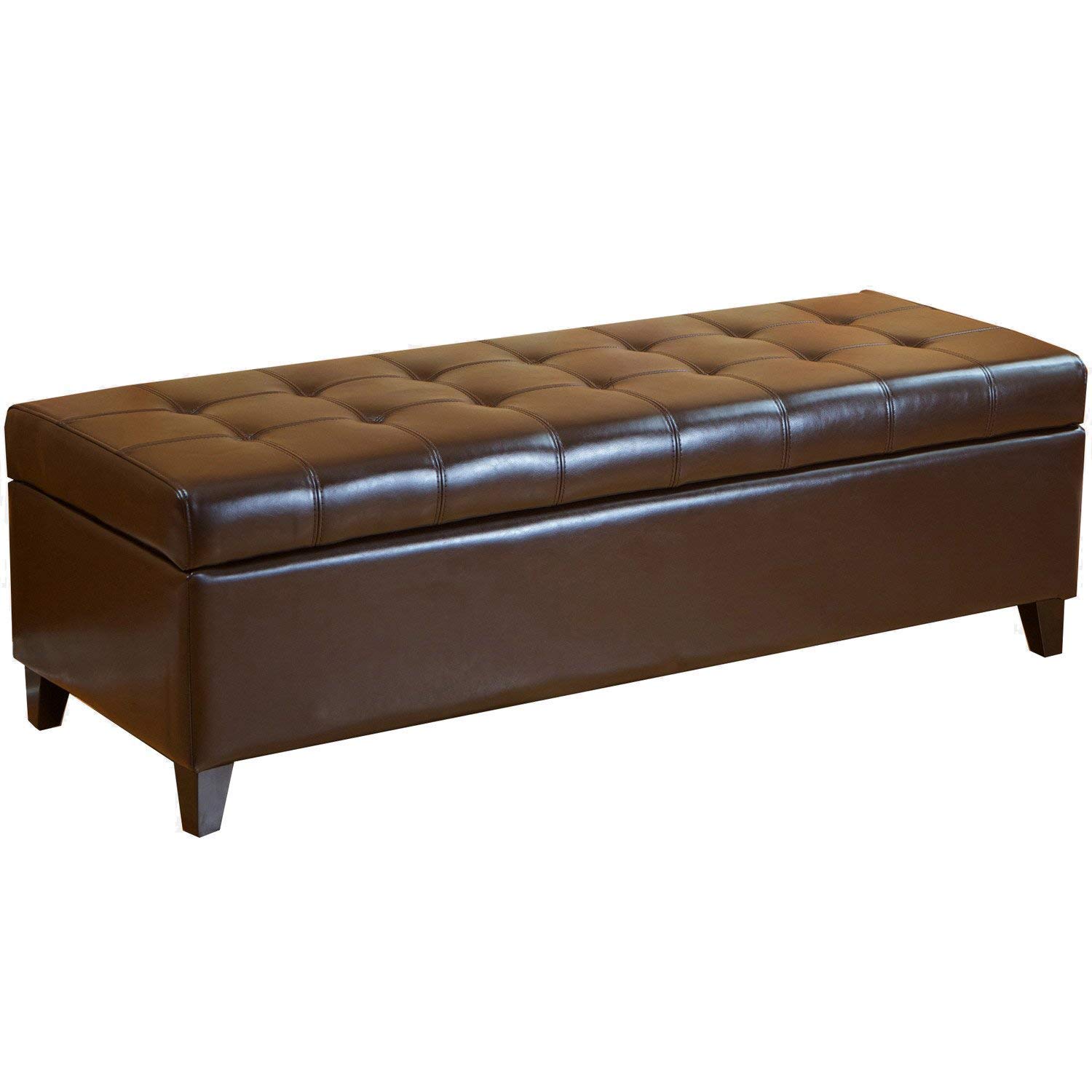 Asense 51" Long Storage Ottoman Bench Large Space, Faux Leather Rectangular Lift Top Footrest Extra Seat Footstool for Living Room Bedroom Entryway, Brown