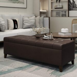 Asense 51" Long Storage Ottoman Bench Large Space, Faux Leather Rectangular Lift Top Footrest Extra Seat Footstool for Living Room Bedroom Entryway, Brown