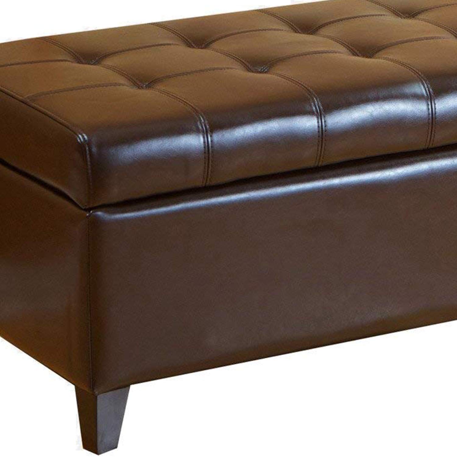 Asense 51" Long Storage Ottoman Bench Large Space, Faux Leather Rectangular Lift Top Footrest Extra Seat Footstool for Living Room Bedroom Entryway, Brown