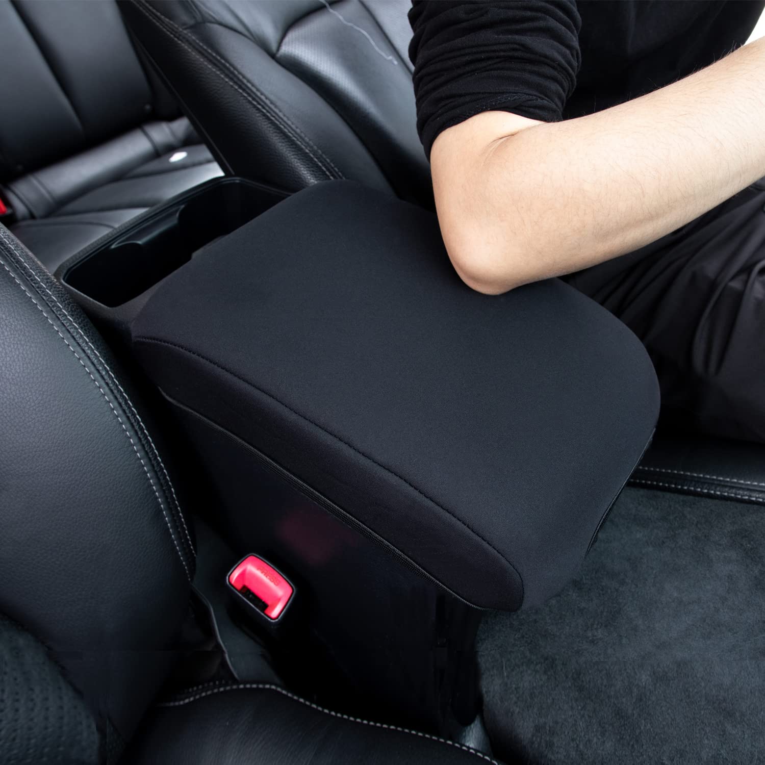 JDMCAR Compatible with Toyota Tacoma Accessories 2016-2022 2023 Center Console Armrest Cover,Customized Black Neoprene Center Console Protector