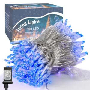 LJLNION 300 LED String Lights Outdoor Indoor, Extra Long 98.5FT Super Bright Christmas Lights, 8 Lighting Modes, Plug in Waterproof Fairy Lights for Holiday Wedding Party Bedroom Decorations (Blue)