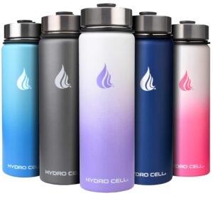 hydro cell stainless steel insulated water bottle with straw - for cold & hot drinks - metal vacuum flask with screw cap and modern leakproof sport thermos for kids & adults (lavender/white 24oz)