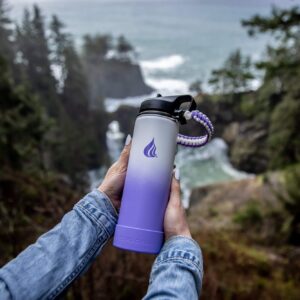 HYDRO CELL Stainless Steel Insulated Water Bottle with Straw - For Cold & Hot Drinks - Metal Vacuum Flask with Screw Cap and Modern Leakproof Sport Thermos for Kids & Adults (Lavender/White 24oz)