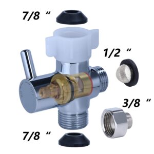 Brass Bidet T Adapter with Shut-Off Valve,3 Way 7/8 or 15/16 and 1/2 or 3/8,Metal T Valve for Bidet,Toilet Tee Connector Diverter Valve