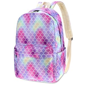 mcwth mermaid rainbow school backpack for girls, school bags bookbags for teen kids (pink)