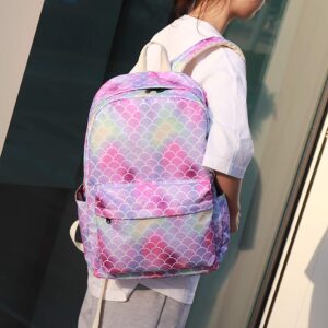 MCWTH Mermaid Rainbow School Backpack for Girls, School Bags Bookbags for Teen Kids (Pink)