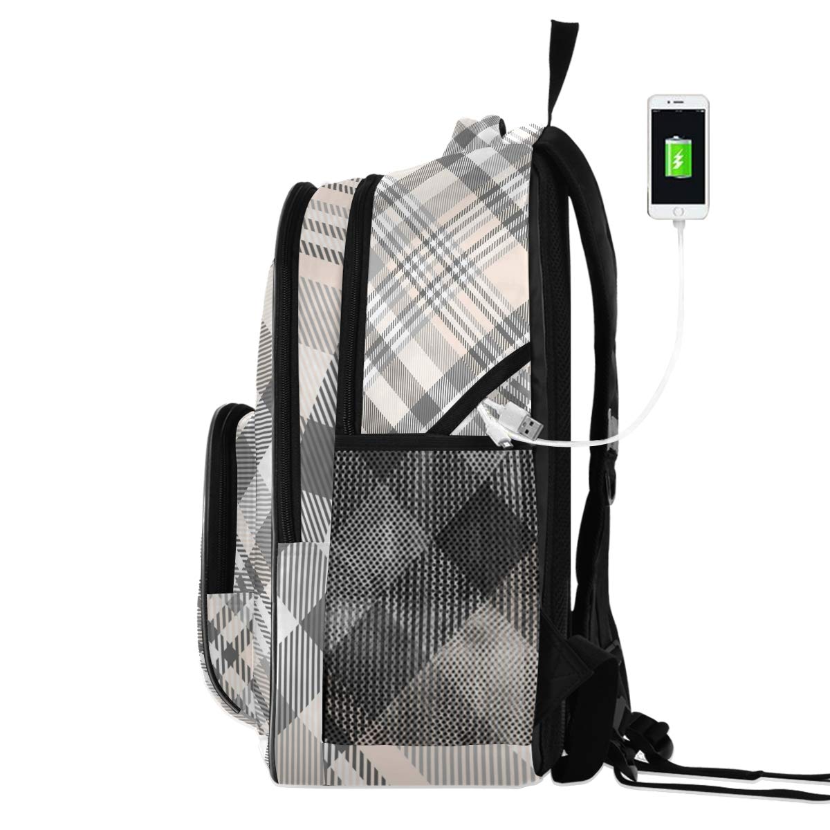 ALAZA Plaid in Pink Gray and White Travel Laptop Backpack Gifts for Men Women Fits 15.6 Inch Notebook
