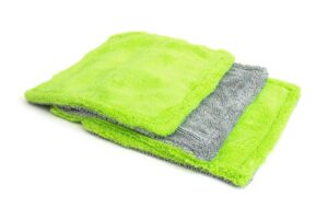 [amphibian mini] dual side glass cleaning microfiber towel - one side twist, one side plush - 8"x8" (green/gray)