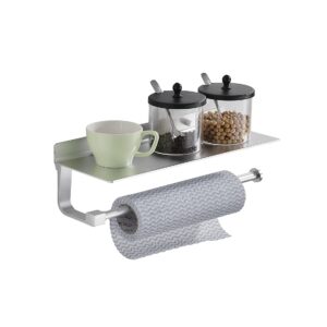 Paper Towel Holder Wall Mount - for Bathroom Hand Towel Holder with Shelf- Kitchen Towel Holder - Matter Silver