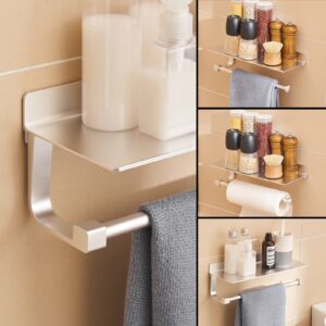 Paper Towel Holder Wall Mount - for Bathroom Hand Towel Holder with Shelf- Kitchen Towel Holder - Matter Silver