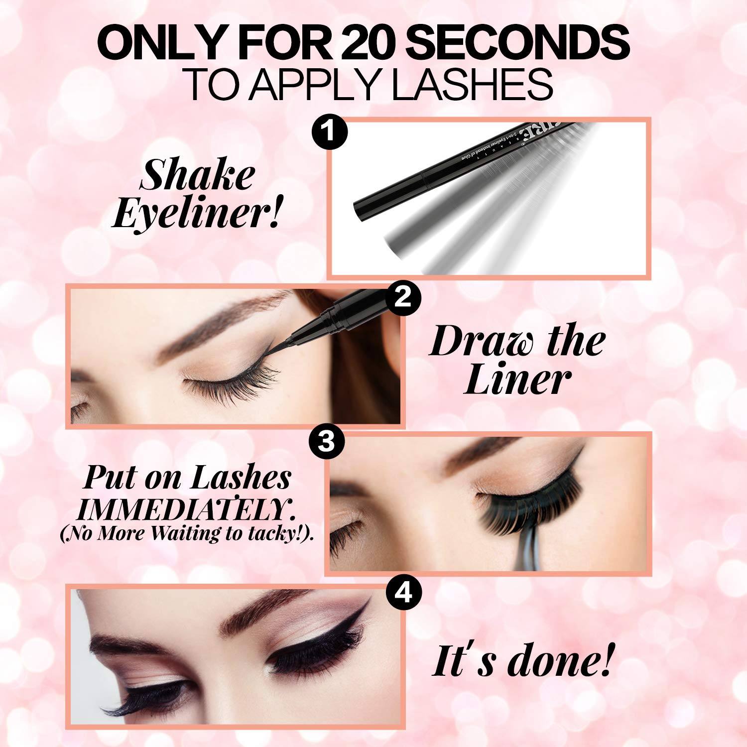 JIMIRE 2-in-1 Eyeliner Instead of Glue, Magic Eyeliner | Extra Strong Hold for False Eyelashes | No Magnet & No Glue Needed | Only for 20’s to Apply Lashes