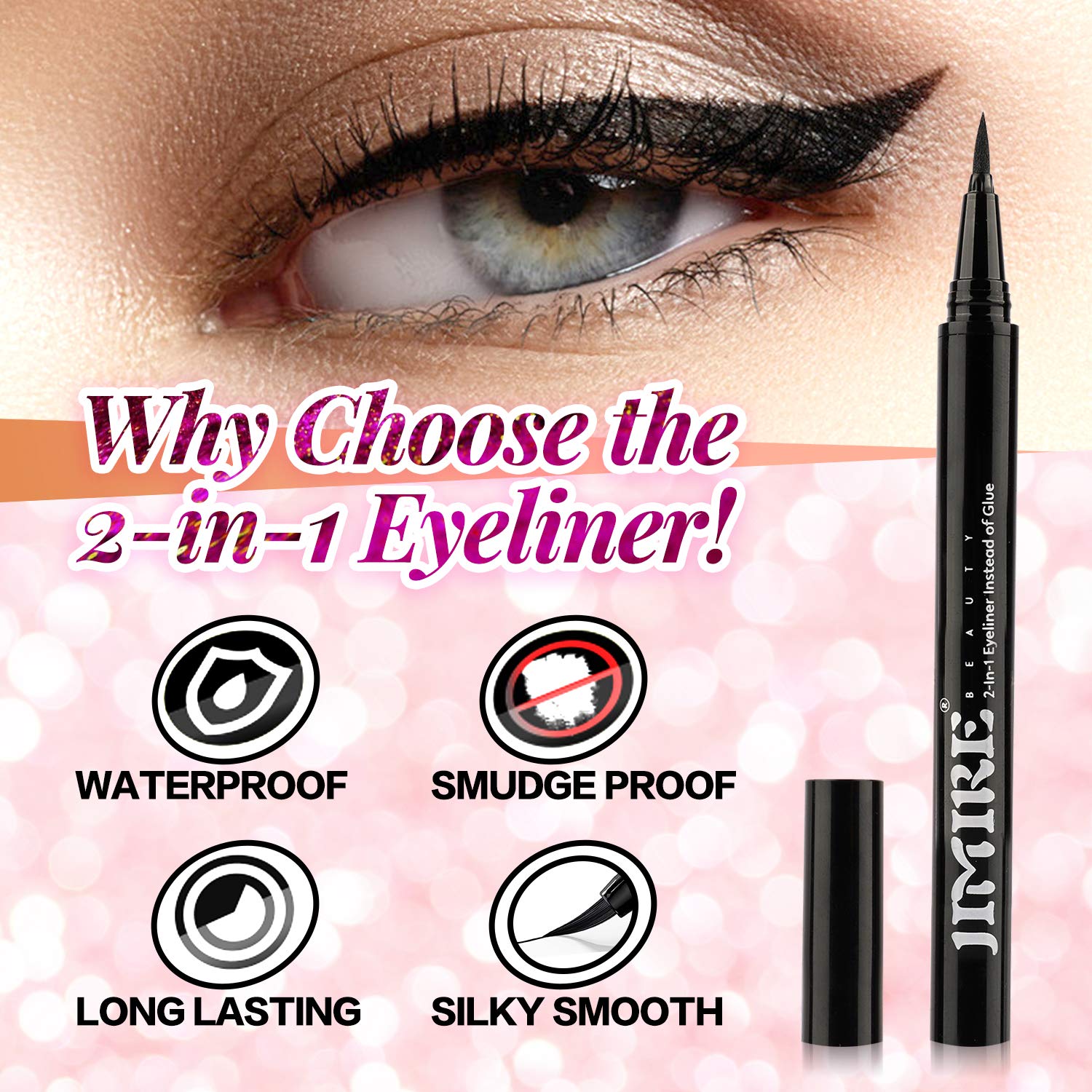 JIMIRE 2-in-1 Eyeliner Instead of Glue, Magic Eyeliner | Extra Strong Hold for False Eyelashes | No Magnet & No Glue Needed | Only for 20’s to Apply Lashes