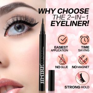 JIMIRE 2-in-1 Eyeliner Instead of Glue, Magic Eyeliner | Extra Strong Hold for False Eyelashes | No Magnet & No Glue Needed | Only for 20’s to Apply Lashes