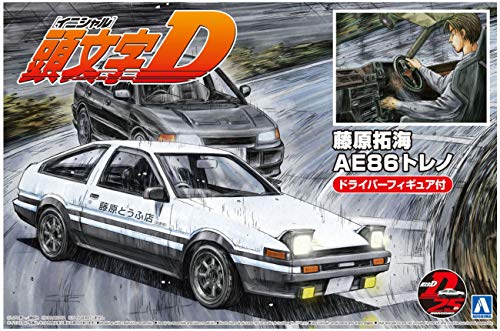 Aoshima Initial D: Fujiwara Takumi AE86 Trueno with Figure 1:24 Scale Model Kit