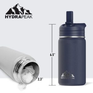 Hydrapeak Mini 14oz Kids Water Bottle with Straw Lid, Insulated Water Bottle Kids, Kids Water Bottle Stainless Steel, Kids Water Bottles (Navy)