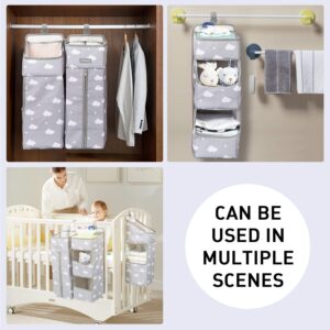 Orzbow 3-in-1 Hanging Diaper Organization Storage for Baby Essentials | Nursery Organizer and Baby Diaper Caddy | Hang on Crib, Changing Table or Wall, Gray