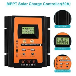 MPPT Solar Charge Controller, 12V/24V 30A/50A/70A Solar Panel Battery Regulator Charge Controller Dual USB LCD Display Solar Power Battery Controller