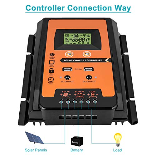 MPPT Solar Charge Controller, 12V/24V 30A/50A/70A Solar Panel Battery Regulator Charge Controller Dual USB LCD Display Solar Power Battery Controller