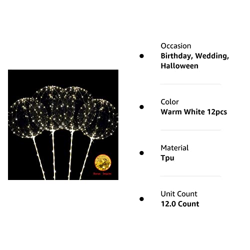 ComboJoy 12 Pack Big Light Up BOBO Led Balloons with Stick and Sequins | Transparent Balloons Glow in the Dark, Flicker in the Daylight | Perfect Supply for Glow Stick Party, Birthday Party, Wedding
