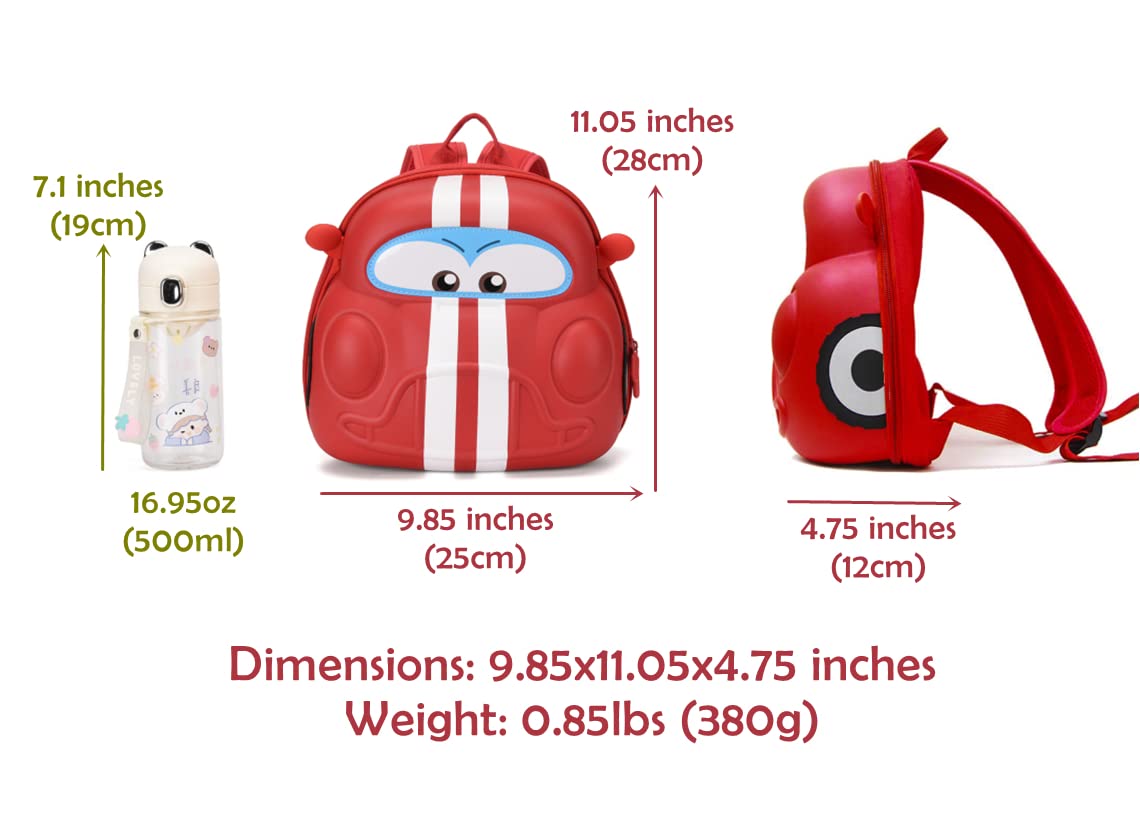 Car Toddler Backpack,Bookbags for Boy Preschool,Kids 3D Cartoon Backpack Daycare(Red)