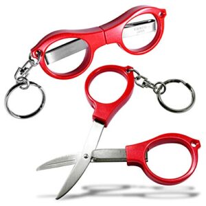 Seki Japan Folding Safety Scissors, Stainless Steel Blade Glasses Shear, Red Plastic Handle with Key Chain, for Fabric, Embroidery, Arts Crafts