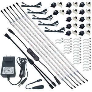 litever under cabinet light, 6 pcs 20 inches flexible led strips with power adapter, 24w,1800 lumen, daylight 5000k. suitable for kitchen cabinets, counters, under shelf, closets (6-strip-5000k)