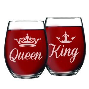 my personal memories king and queen stemless wine glasses set for wedding, anniversary, and couples