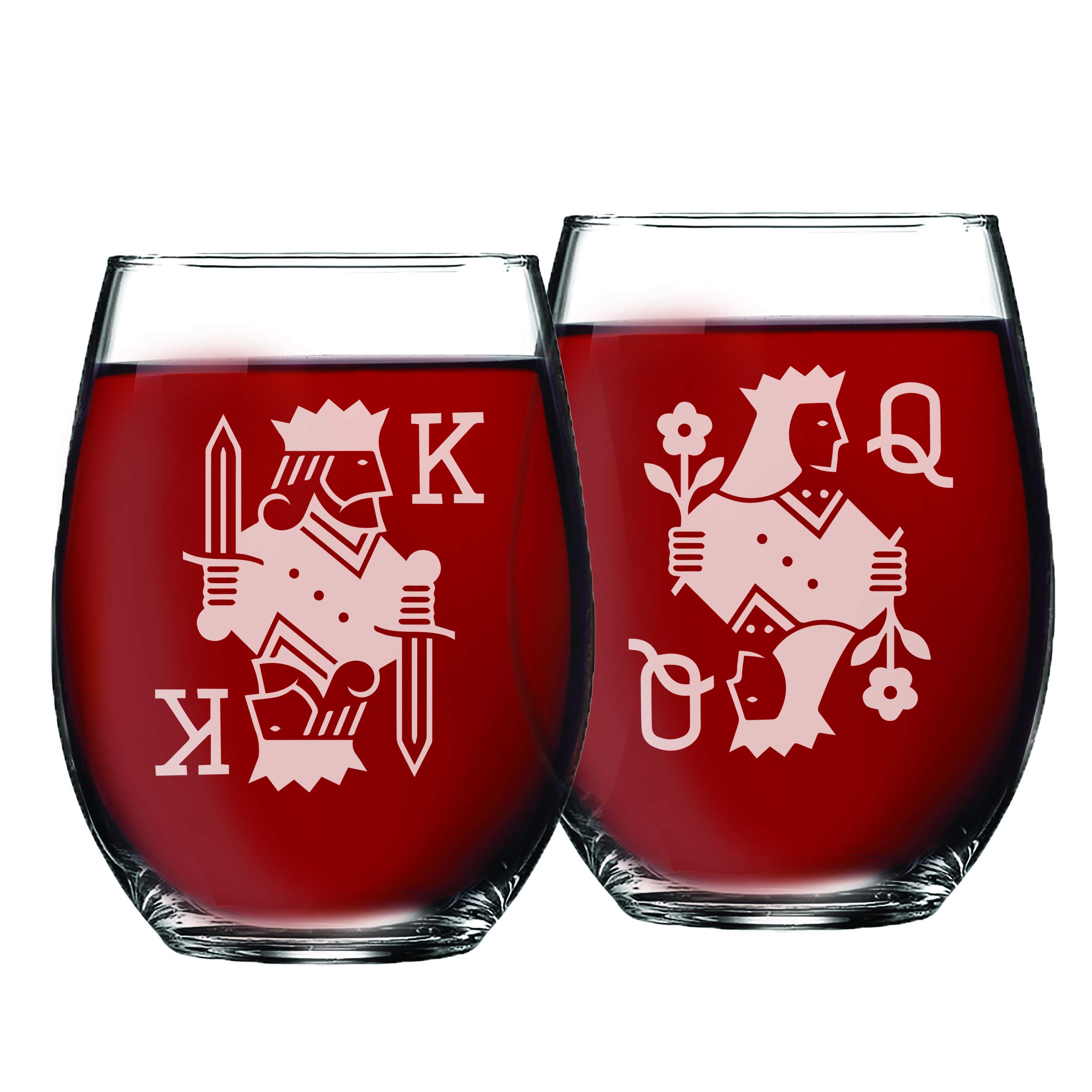 My Personal Memories King and Queen Stemless Wine Glasses Set for Wedding, Anniversary, and Couples