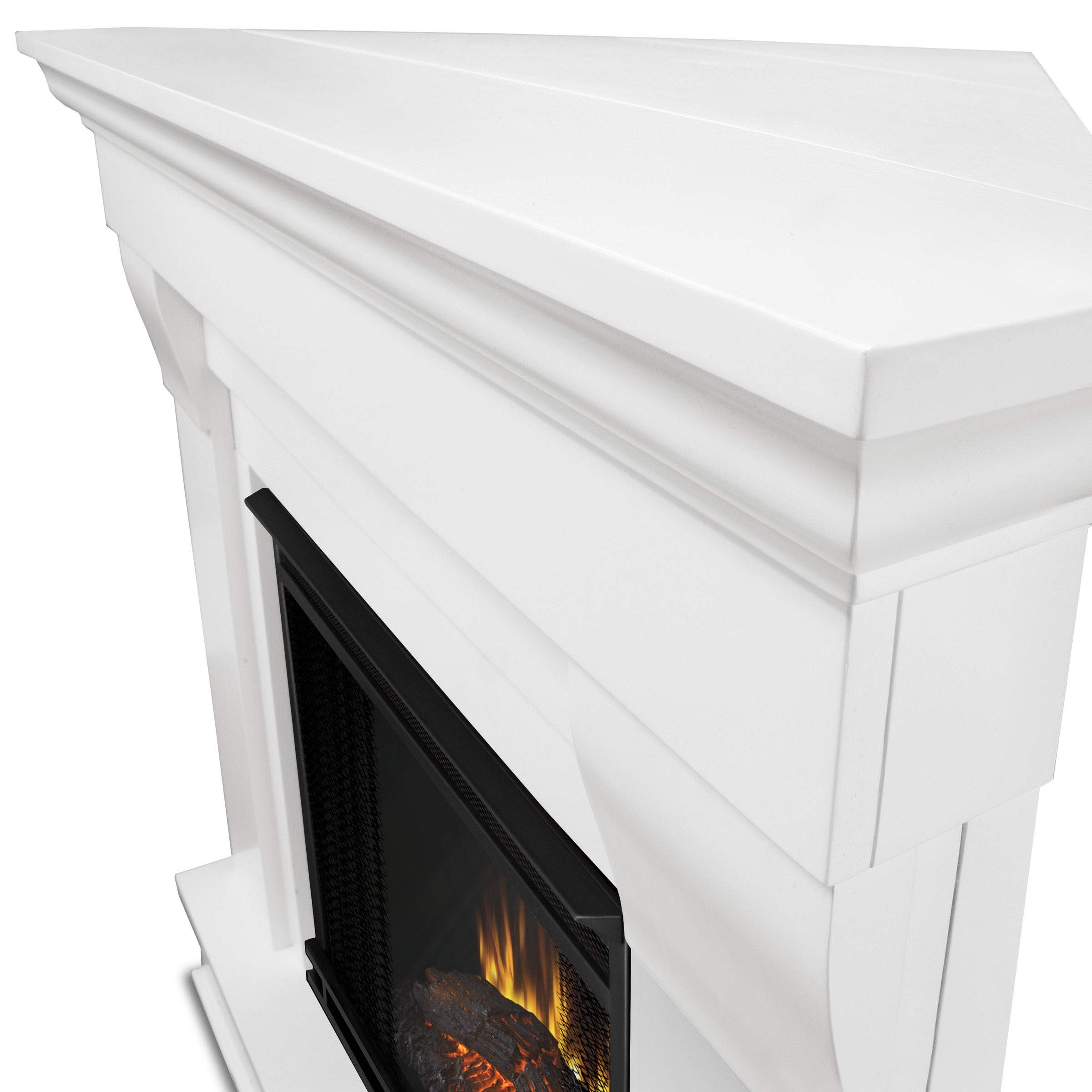 White Electric Corner Fireplace by - 40.94l X25.28w X 37.6h Modern Contemporary Glass Adjustable Thermostat Programmable