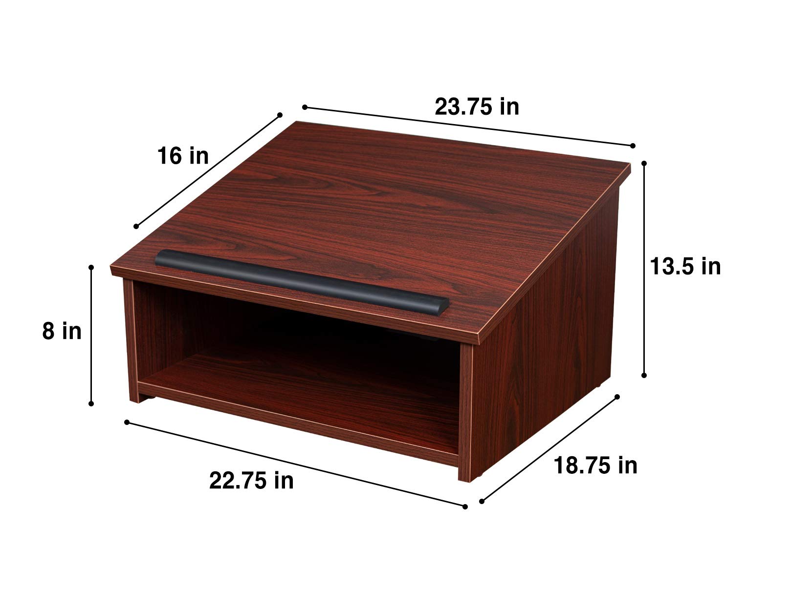 OEF Furnishings Portable Tabletop Lectern with Bookstop and Storage Shelf, Mahogany