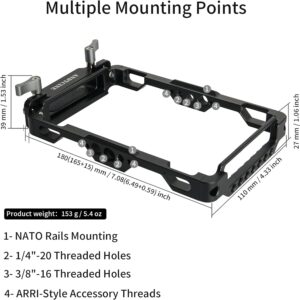 ANDYCINE Ninja V Plus Monitor Cage with Sunhood Compatible for Atomos Ninja V/Ninja V+,Atomos Shinobi, Atomos ZATO Connect Built-in NATO Rails and HDMI Cable Clamp