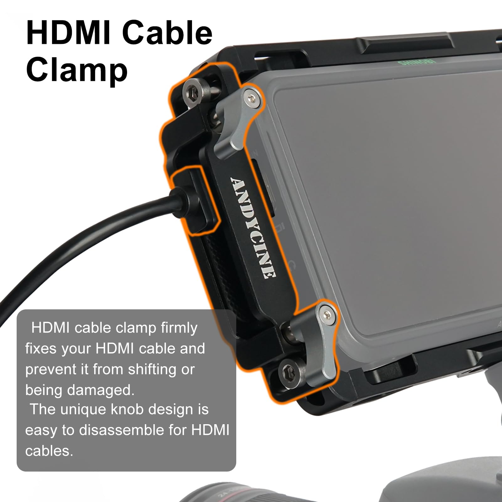 ANDYCINE Ninja V Plus Monitor Cage with Sunhood Compatible for Atomos Ninja V/Ninja V+,Atomos Shinobi, Atomos ZATO Connect Built-in NATO Rails and HDMI Cable Clamp