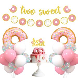 levfla two sweet donut party decoration baby second birthday glitter doughnut banner cake topper sprinkles balloons kids party favor ideas supplies