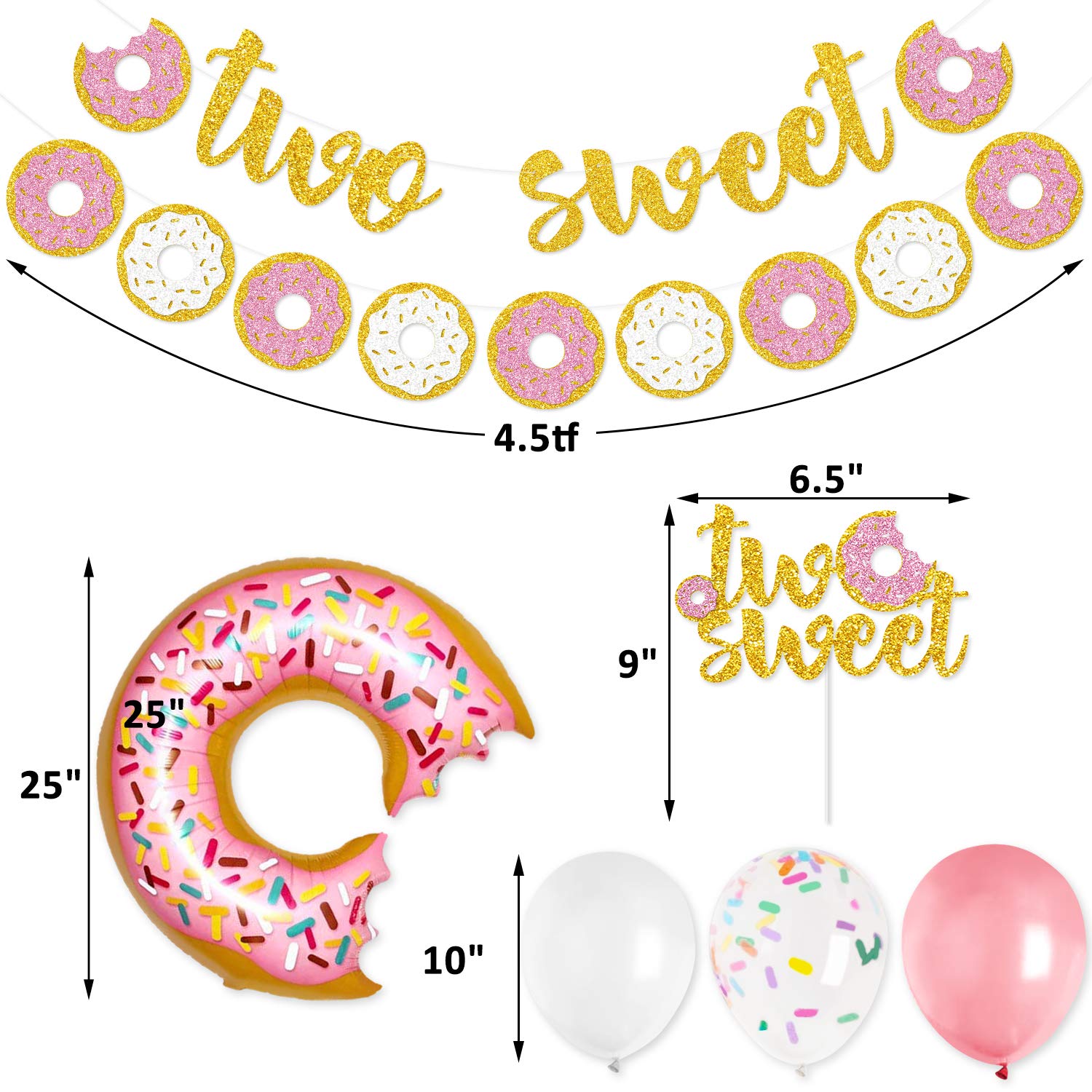 Levfla Two Sweet Donut Party Decoration Baby Second Birthday Glitter Doughnut Banner Cake Topper Sprinkles Balloons Kids Party Favor Ideas Supplies