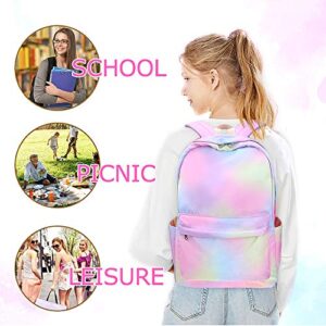 Junlion Rainbow Backpack Set 3-in-1 Kids School Bag, Laptop Backpack Lunch Bag Pencil Case Gift for Teen Girls Womens