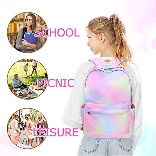 Junlion Rainbow Backpack Set 3-in-1 Kids School Bag, Laptop Backpack Lunch Bag Pencil Case Gift for Teen Girls Womens