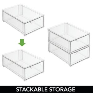 mDesign Plastic Stackable Bathroom Storage Organizer Bin with Pull Out Drawer for Cabinet, Vanity, Shelf, Cupboard, Cabinet, or Closet Organization - Lumiere Collection - 4 Pack - Clear