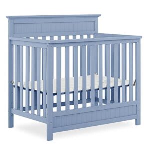 dream on me harbor 4-in-1 convertible mini crib in dusty blue, greenguard gold certified