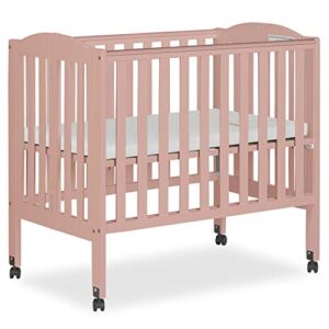 dream on me 2-in-1 portable folding stationary side crib in dusty pink, greenguard gold certified, two adjustable mattress height positions,made of solid pinewood, flat folding crib