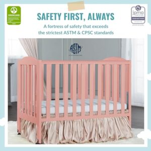 Dream On Me 2-in-1 Portable Folding Stationary Side Crib in Dusty Pink, Greenguard Gold Certified, Two Adjustable Mattress Height Positions,Made of Solid Pinewood, Flat Folding Crib