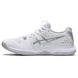 asics women's gel-tactic indoor sport shoes, 8.5, white/pure silver