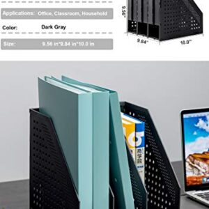 Leven Collapsible Magazine File Holder/Desk Organizer for Office Organization and Storage with 3 Vertical Compartments, Dark Grey,